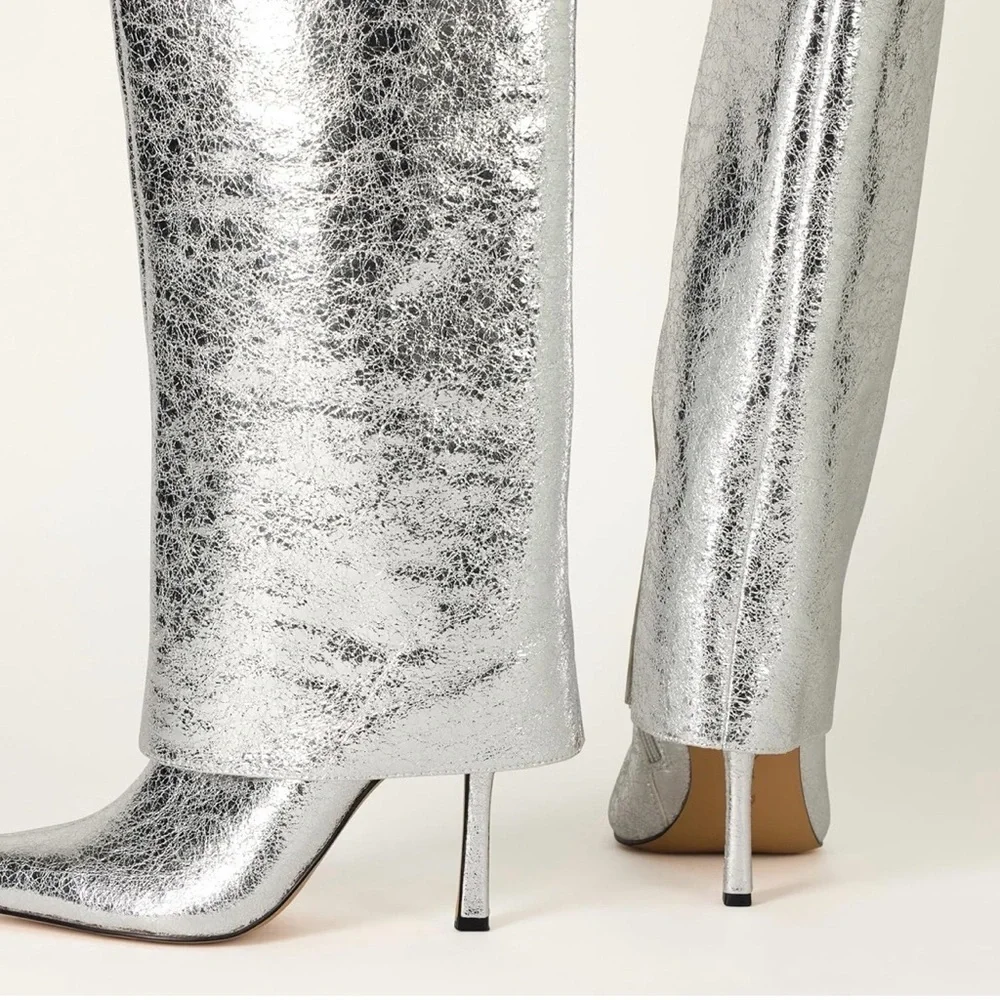 The Drop Women's Jolene Silver Crackle Fold Over Tall Boot Classic size 13 NWT